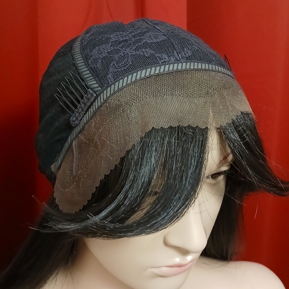 Black Synthetic Fiber 30" Lace Front Wig with Bangs - Picture 9 of 14